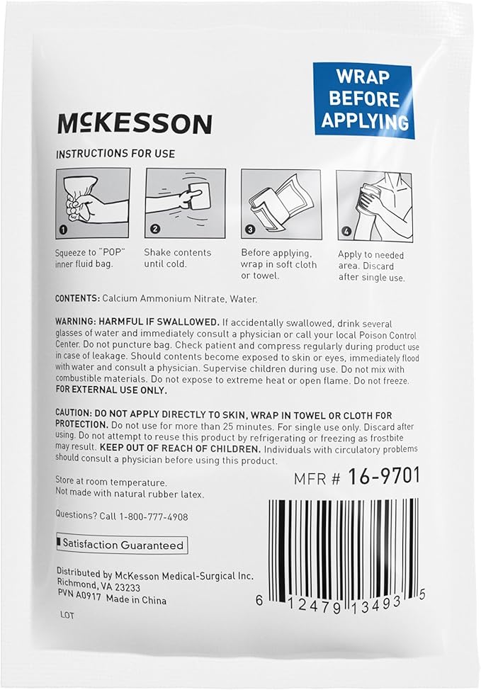 McKesson Instant Cold Packs 4" x 6" [24 Pack] - Instant Ice Packs for Injuries Disposable, Pain Relief, Swelling, Sprains - Travel Cold Compress for Sports, First Aid, Toothache