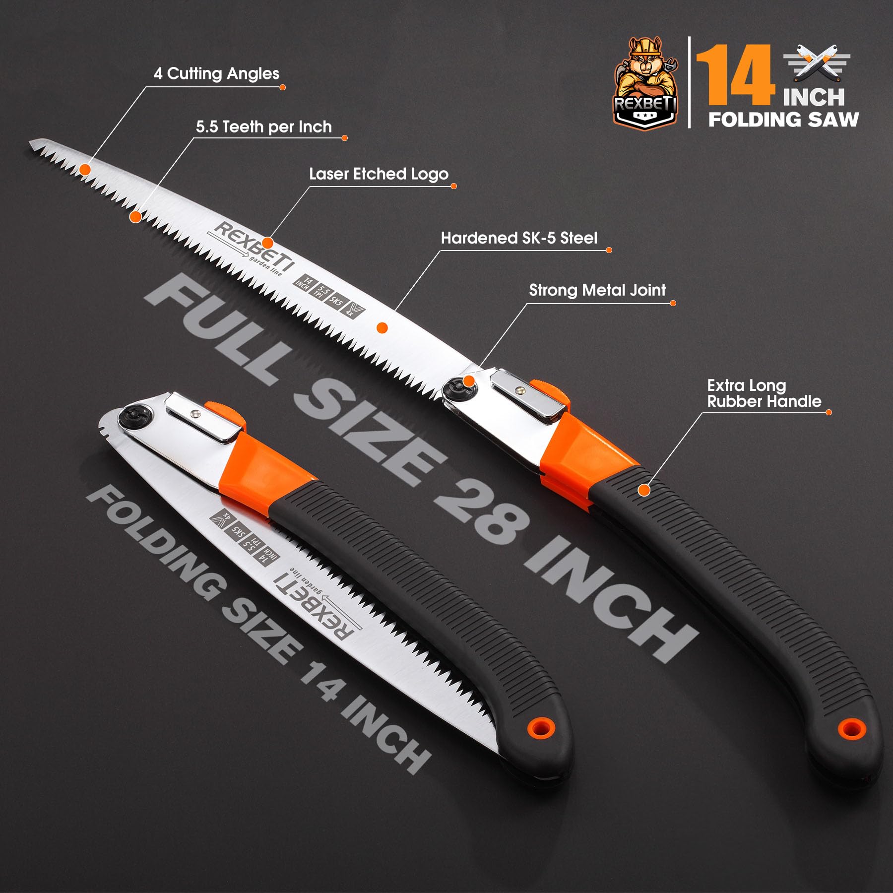 REXBETI 14-Inch Folding Pruning Saw, Extra Long Hand Saw for Tree Trimming