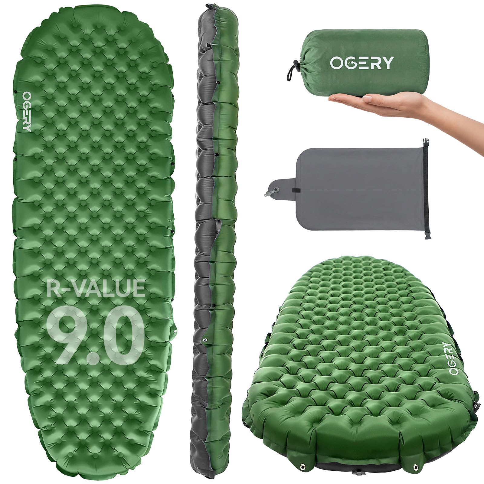 OGERY Sleeping Pad for Camping, R-Value 9.0 Insulated Sleeping Pad