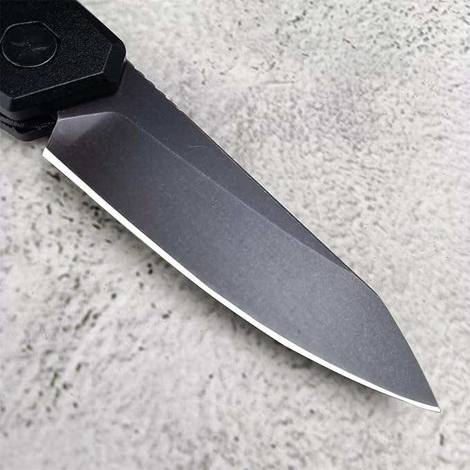 Push Button Lock Knife, Tactical Speedsafe Assisted EDC Folding Knife, Black Stonewashed Reverse Tanto Blade Aluminum Handle Outdoor Hunting Camping Knives With Reversible Deep Carry Pocket Clip For Men