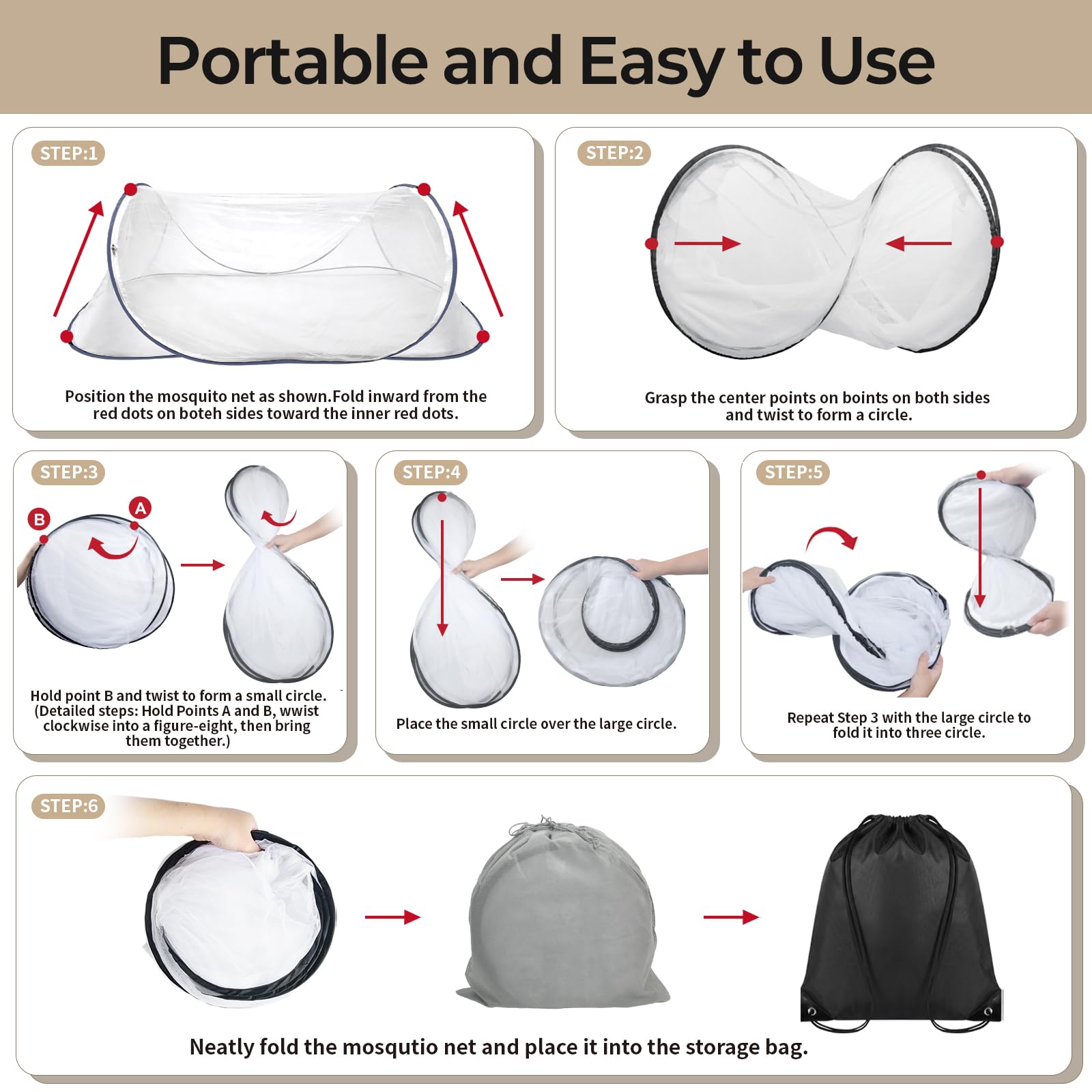 MicMingle 2 Pcs Black Pop Up Mosquito Net for Bed with Drawstring Bag Mosquito Head Net, 78 x 31 x