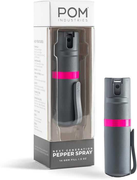 POM Pepper Spray Pocket Clip, Quick Flip Top Safety, Maximum Strength OC Formula with UV Marking