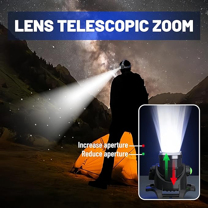 Headlamp 2 PCS, 90° Vertical Angle Adjustment Head Lamp,Ultra Bright 1000LM LED Headlamp Rechargeable,Variable Zoom
