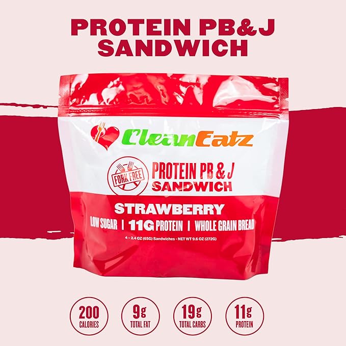 Clean Eatz PB&J Sandwich, High-Protein Strawberry – 16 Singles, Whole Grain & Low Sugar
