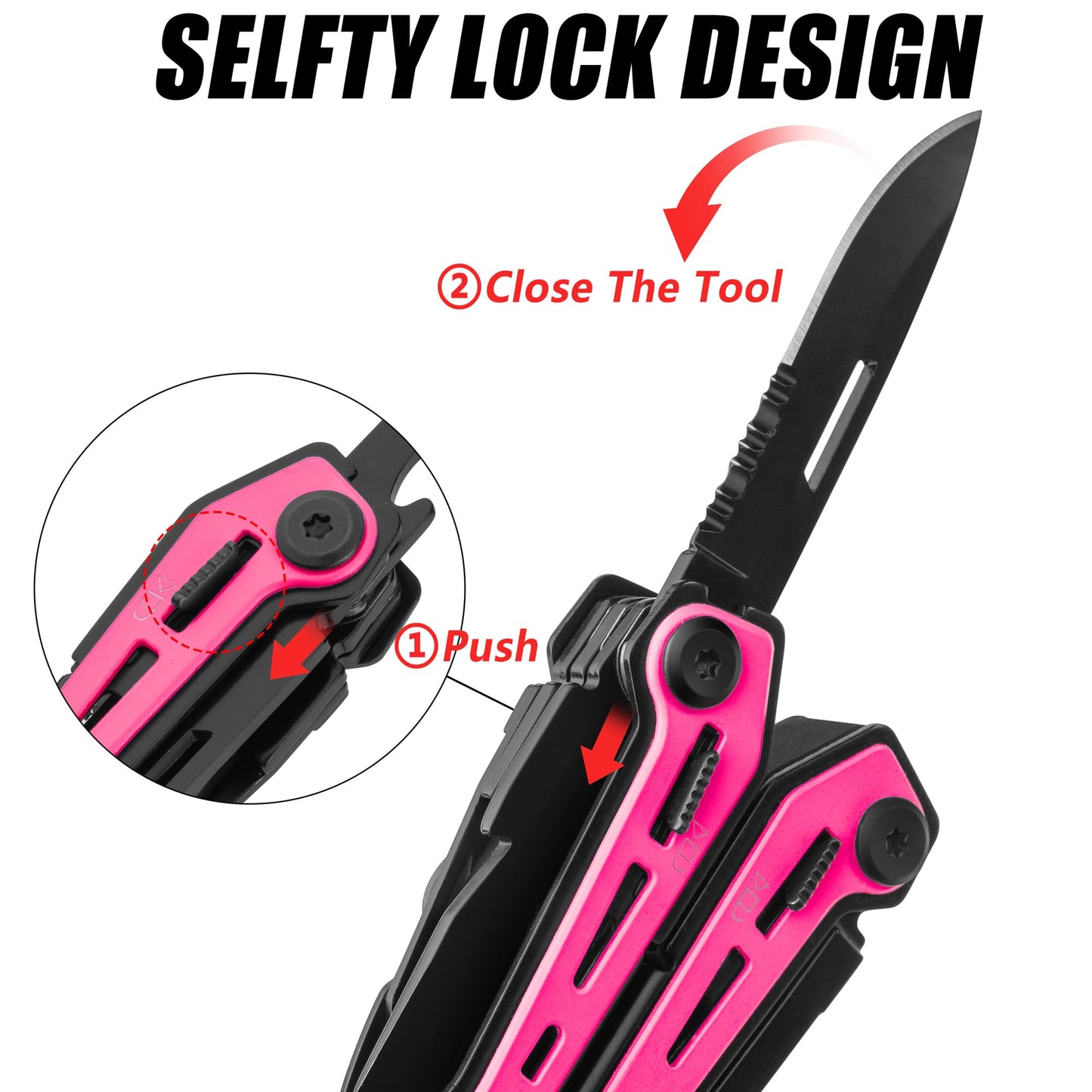FLISSA 16-In-1 Multi-Tool Pliers, EDC Multitool, Multipurpose Tool, Pink