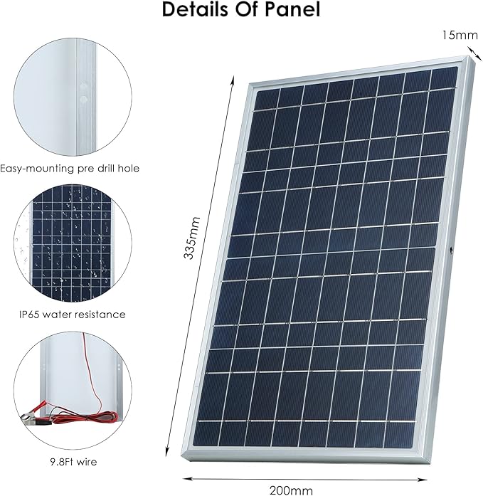 Solar Panel, Lixada 30W Portable Solar Panel Kit Set, IP65 Waterproof with Alligator ClipSolar Cell Solar Panel for Home Outdoor Camping, Travel