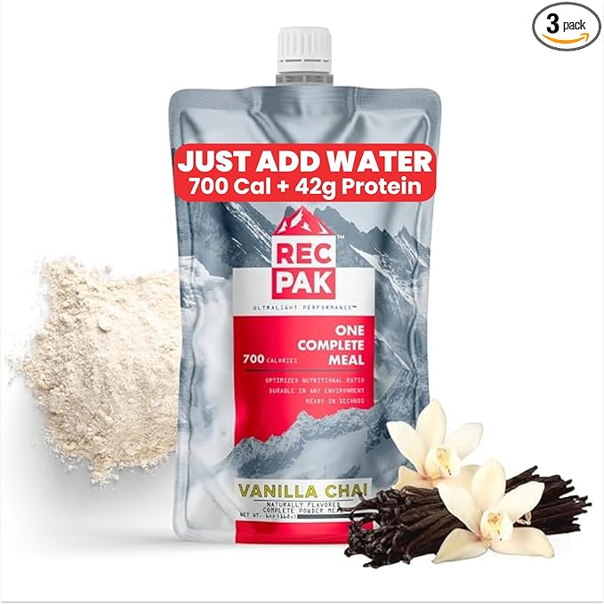 RecPak Performance Ultralight Instant Meals For Your Next Adventure | 700 Cal 42g Protein I Vanilla Chai (3-Pack)