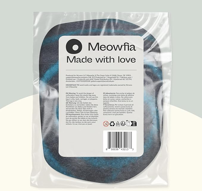 MEOWFIA Cat Cave ??Premium Felt Cat Bed for Indoor Cats, Handmade 100% Merino Wool (Large, Black Aqua)
