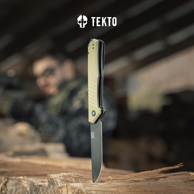 F1 Alpha Folding Pocket Knife - Modified Straight Back Blade, Titanium Coated D2 Steel, Ideal for Outdoor Camping and Backpacking, Tactical G10 OD Green Handle, Black Titanium Accents