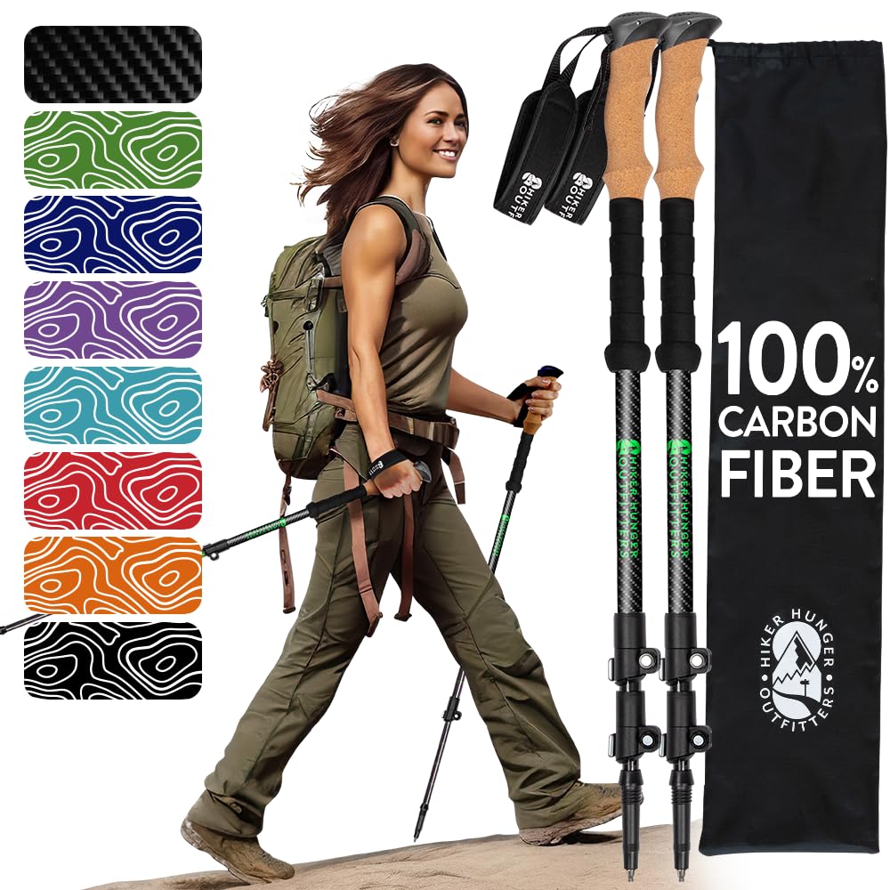 100% Carbon Fiber Trekking Poles by USA Brand - Ultra Strong Lightweight Collapsible Hiking Poles