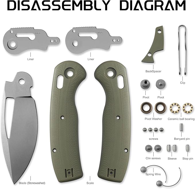 Petrified fish PFP13 Viper Folding Knife,3.5" K110 Steel Stonewashed Blade G10 Handle Pocket Knife for Camping EDC Outdoor (Green Stonewashed)