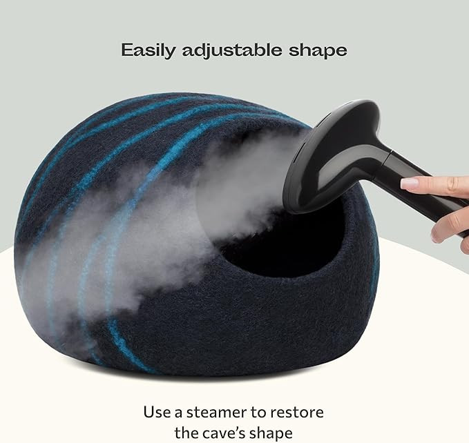 MEOWFIA Cat Cave ??Premium Felt Cat Bed for Indoor Cats, Handmade 100% Merino Wool (Large, Black Aqua)