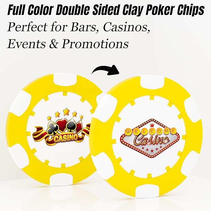25 Custom Clay Poker Chips, 40mm Heavy 11.5g Casino Sized Personalized Poker Chips with Your Logo, Image or Text, Custom Drink Tokens for Bar, Party, Tournaments, Golf Club or Events