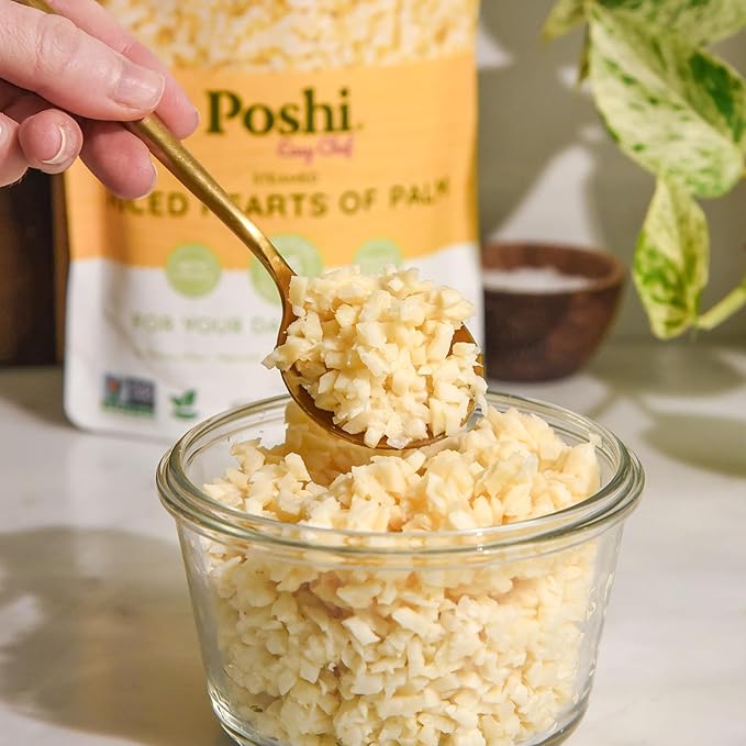 POSHI Riced Heart Of Palm | All Natural, Fully Cooked, Ready to Eat, Non-GMO, Low Calorie + Carb, Gluten Free, Vegetable Rice, Meals, On The Go, Plant-Based, Healthy, Veggies (7oz, 6 Pack)
