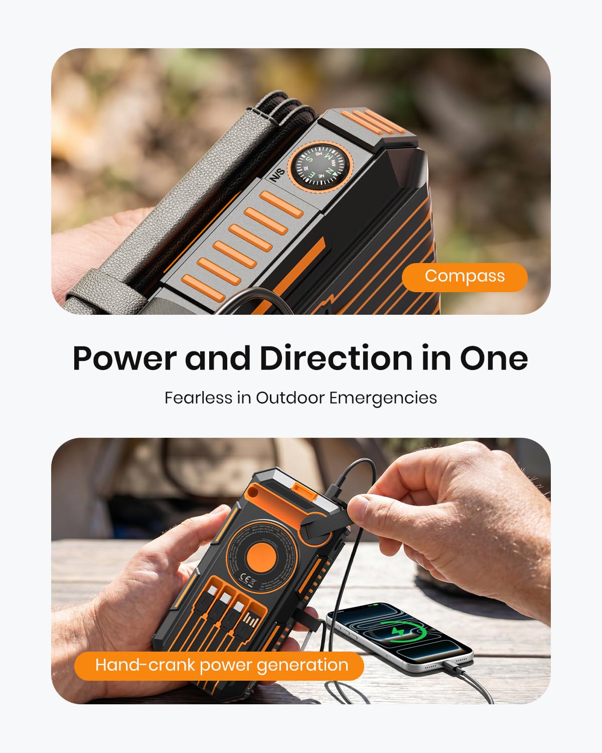 FEELLE Solar Power Bank 50000mAh Magnetic Portable Charger with Hand Crank