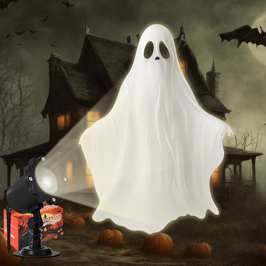 Treela Halloween Ghost Projector Lights Outdoor Indoor White Ghost Dynamic Lights Decoration Outside LED Landscape Lamp for Holiday Garden Supplies
