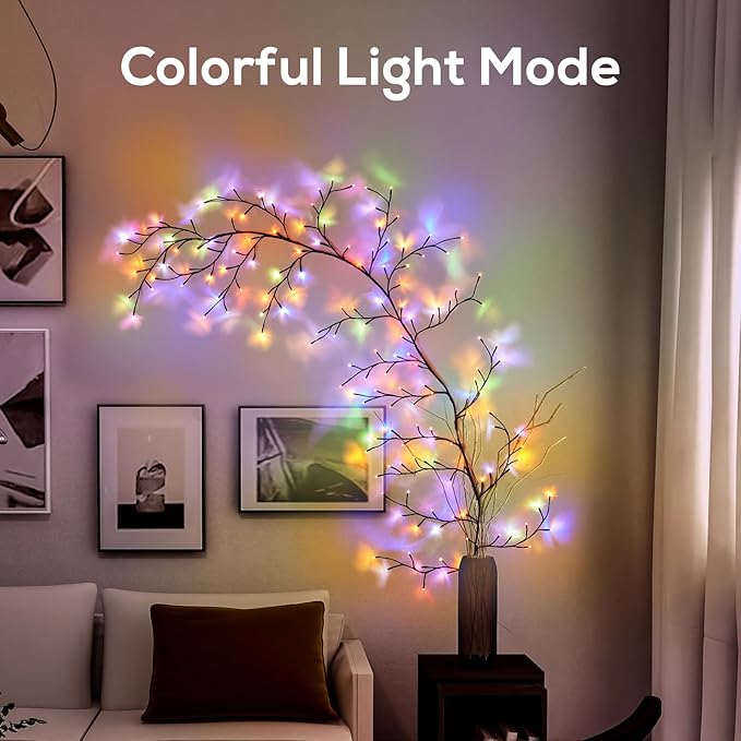 Enchanted Willow Vine Lights for Home Decor with 160LEDs, 8.2FT Voice-Activated Wall Decoration Light, Support Warm Light Mode and Color Light Mode Gradient Switch (Brown)(1PCS)