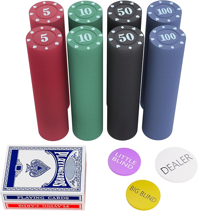 400Pcs Denomination Poker Chips Set,Lightweight Plastic Poker Chip with Numbered Value,Mini Trave Poker Sets with 2 Decks of Premium Playing Cards for Texas Hold?™em, Blackjack,Gambling Card Games