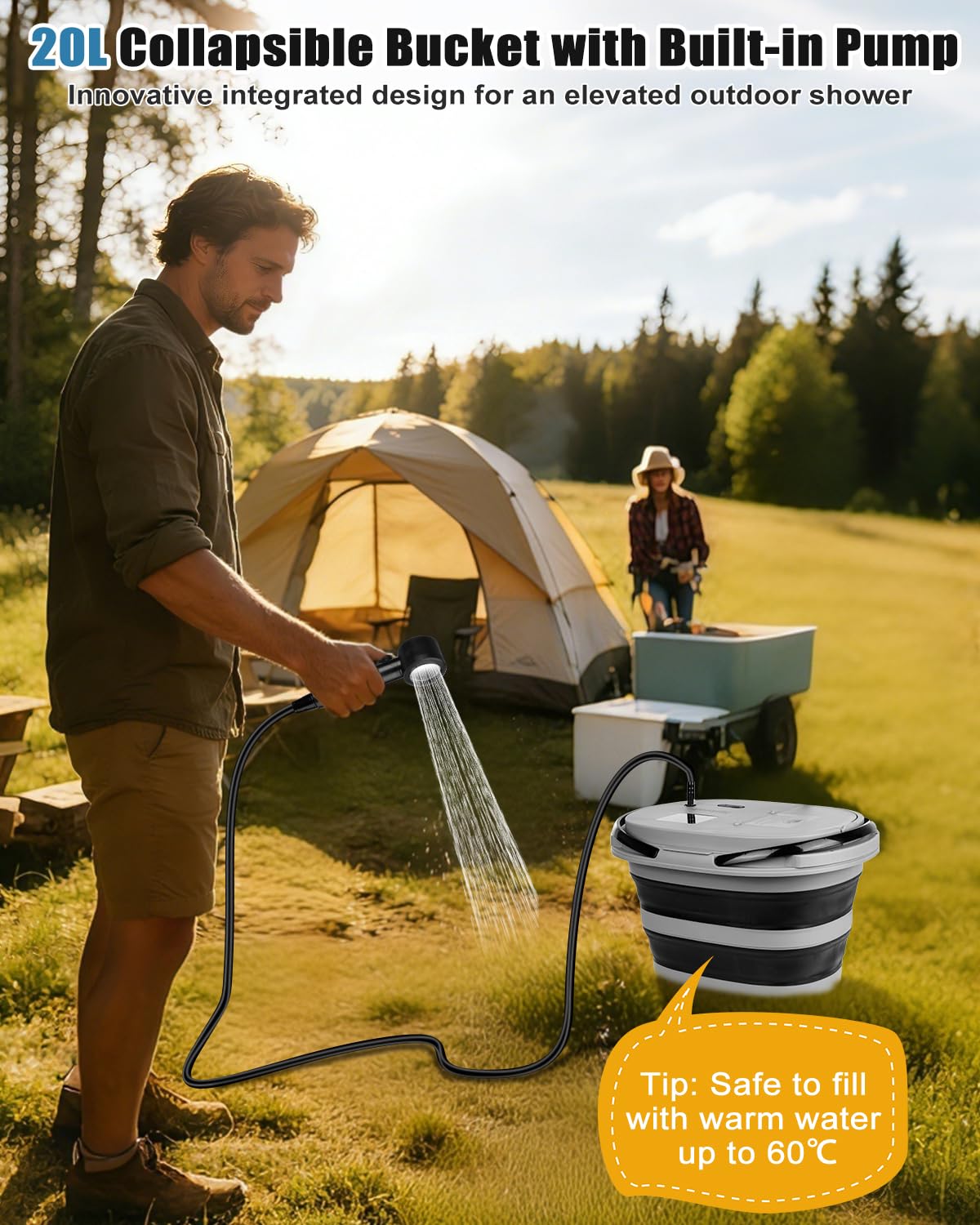 Tipkook Portable Integrated Camping Shower with 20L Bucket,13000mAh Battery Powered Shower