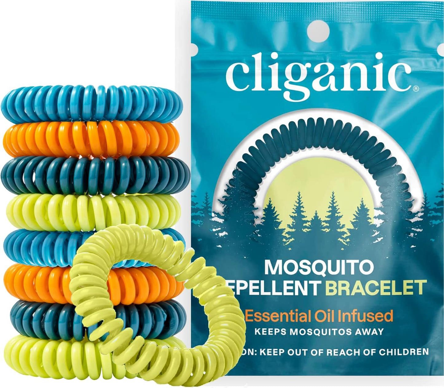 Cliganic 10 Pack Mosquito Repellent Bracelets for Adults & Kids - Natural DEET-Free Bands