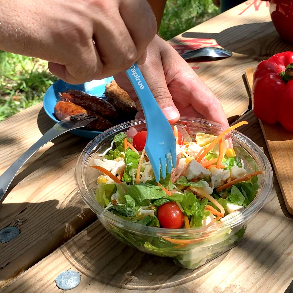 Tapirus - Camping Sporks to Go V8 Set - 7" BPA Free Plastic Sporks Reusable - Camping Spoon Fork