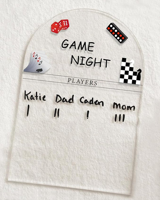 Generic Personalized Game Score Board - Acrylic Engraved Family Game Night Score Tracker,Personalized Gamer Gift, Wedding Gift, Housewarming Gift, Game Night Score Card