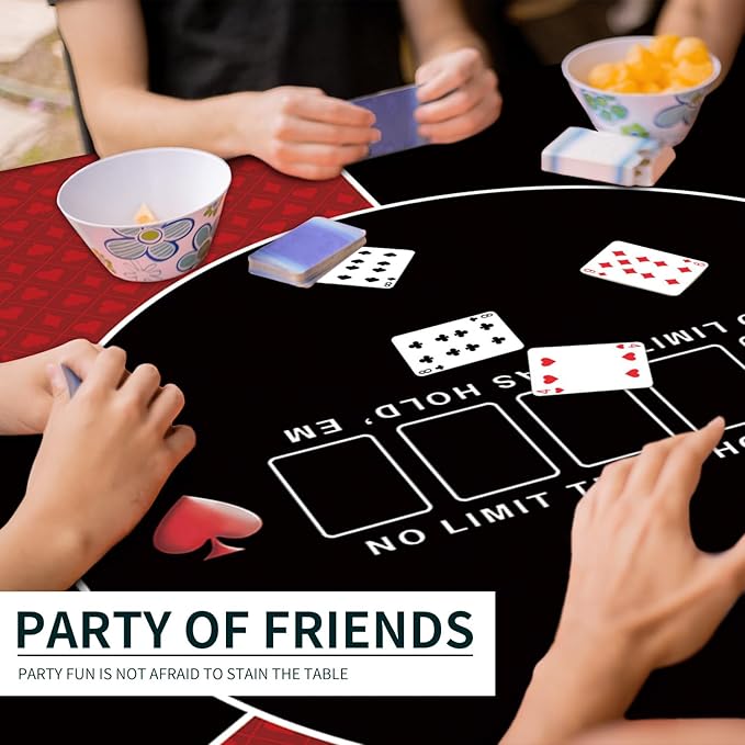 nuveti 24/31/39/47/55/63 inch Square Foldable 6-Player Texas Poker Card Tabletop Layout Portable Anti-Slip Rubber Board Game Mat Texas Hold'em Poker Mat for Family Game, Casino, Party