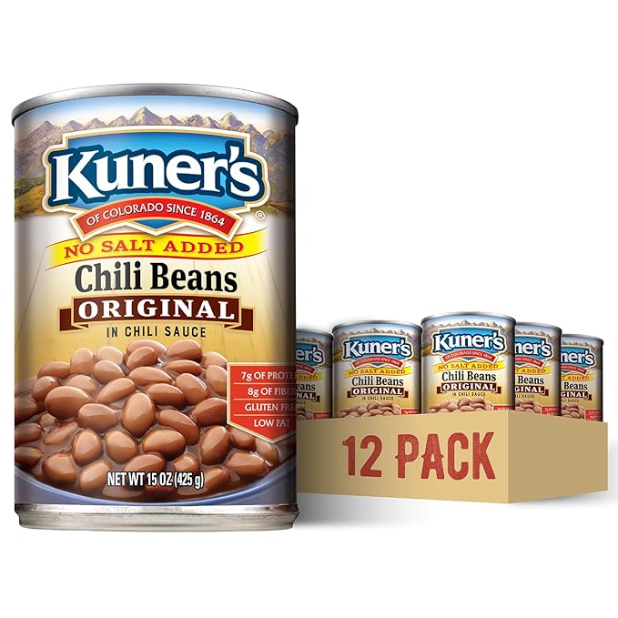 Kuner's No Salt Added Canned Chili Beans, Plant Protein and Fiber, Gluten Free, Vegan, Fat Free, 12 Pack of 15 oz Cans…