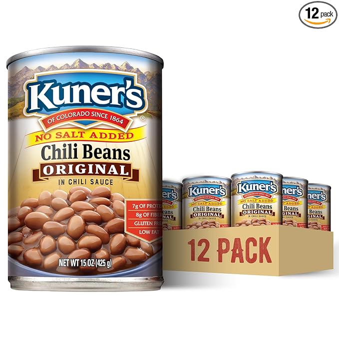 Kuner's No Salt Added Canned Chili Beans, Plant Protein and Fiber, Gluten Free, Vegan, Fat Free, 12 Pack of 15 oz Cans…