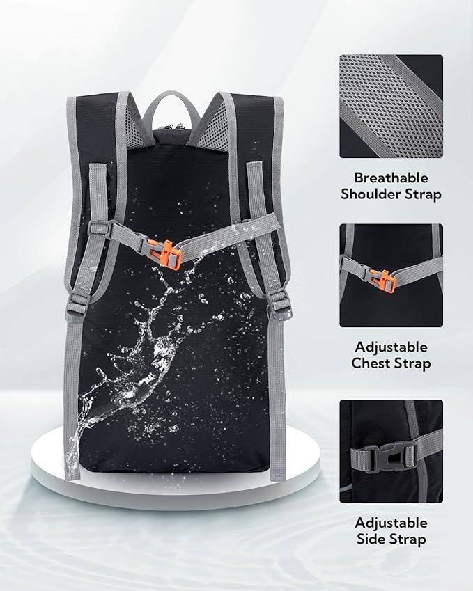 WATERFLY Packable Hiking Daypack Backpack: 25L Ultra Lightweight Foldable Waterproof Outdoor Travel Day Pack for Women Men