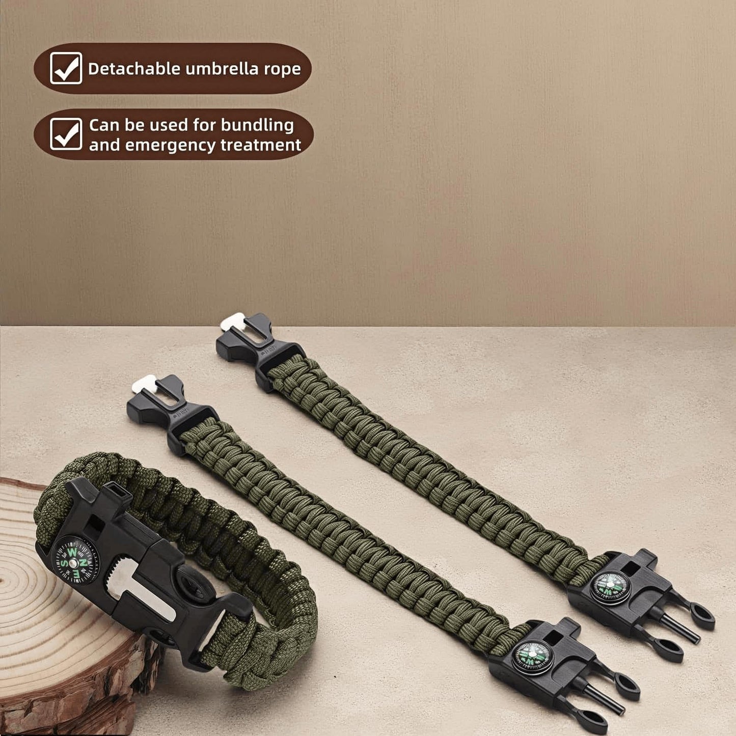 Chinshwehaw 5 in 1 Survival Bracelet-Fire Starter,Loud Whistle,Compass,Paracord Rope &