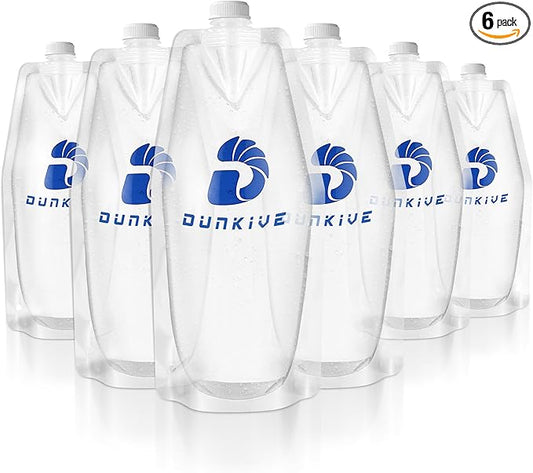 Filter Collapsible Water Bottles, 1L Canteens (32oz), Foldable Water Container for Traveling, Hiking, Camping, Backpacking - Lightweight, Reusable, Clear Design(6 Pack)