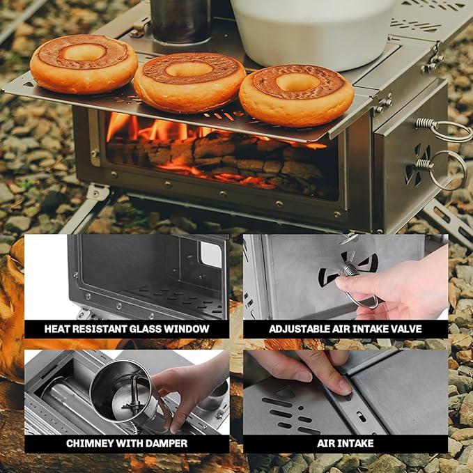 Fire-Maple Antarcti Tabletop Stove, Outdoor Wood Burning Stove, Portable with Chimney Pipe for Cooking and Camping