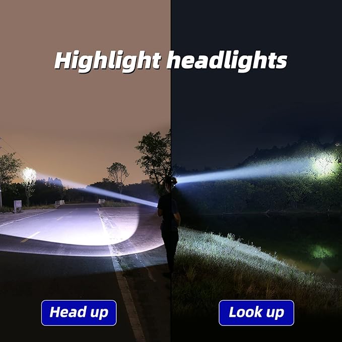 Super Bright LED Headlamp Rechargeable Spotlight Headlight for Adults, 3 Lighting Modes high Lumen Searchlight for Working Outdoor Hunting Camping Fishing