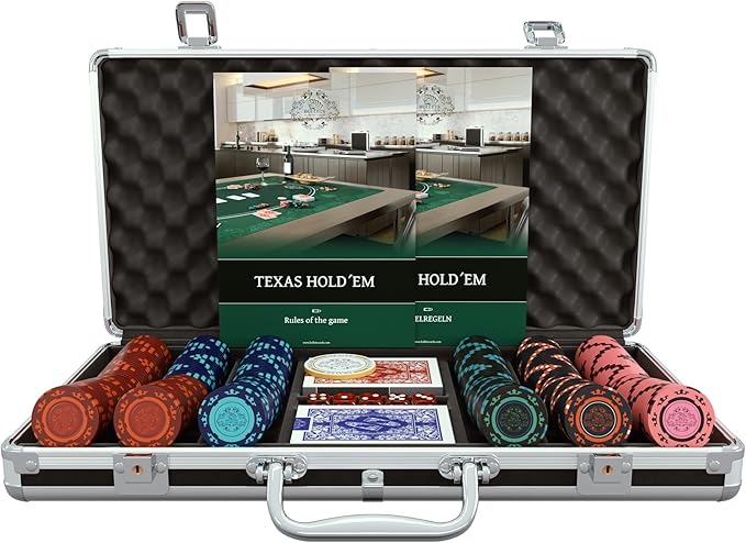 Bullets Poker Set ??with Case, Chips and Cards ??Deluxe Chip Set, Ideal for Casino Games, Prominence Poker and More, This Sets Also Comes with a Case, 300 Clay Chips Corrado, No Values.