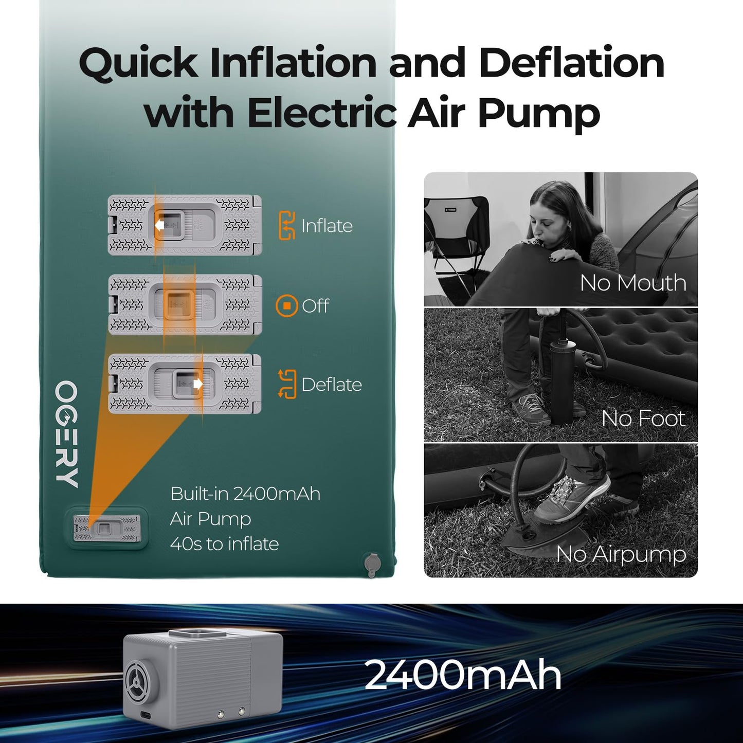 OGERY Self Inflating Sleeping Pad with Electric Pump, Memory Foam