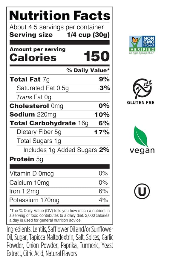 Seapoint Farms Mighty Lil??Lentils, Falafel, Plant Based Protein, Vegan, Gluten-Free, Non-GMO, and Kosher Crunchy Snack for Healthy Snacking, 5 oz (Pack of 3)