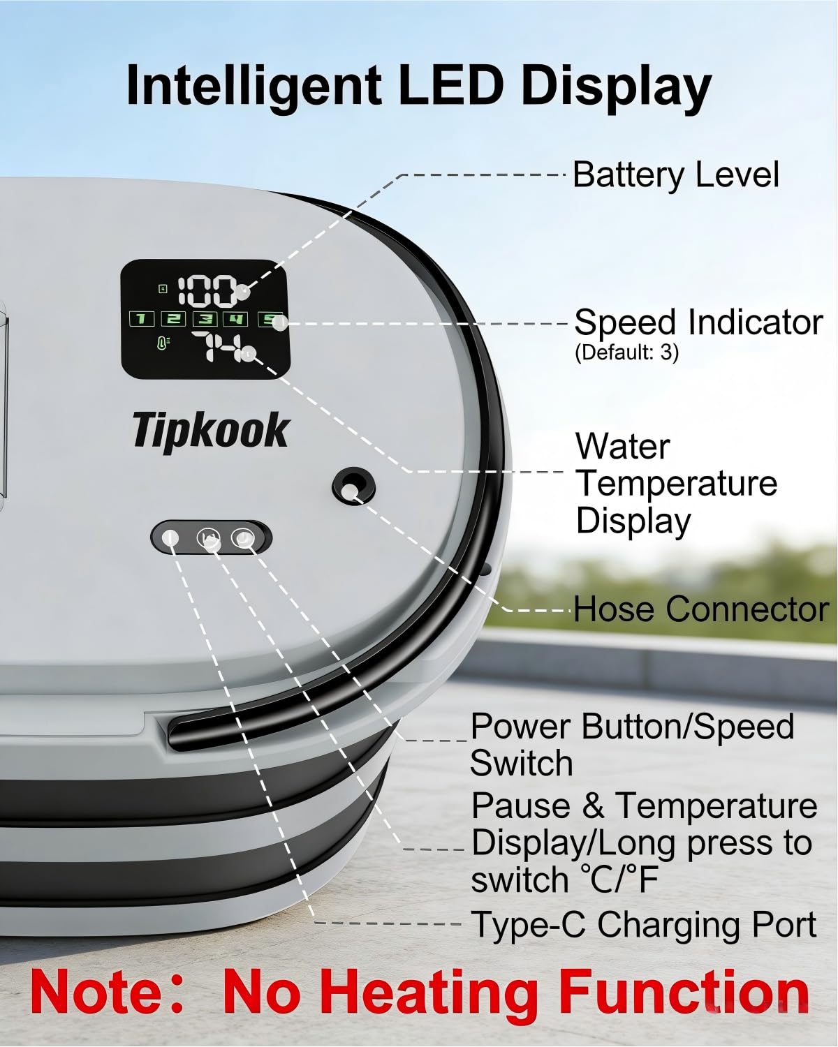 Tipkook Portable Integrated Camping Shower with 20L Bucket,13000mAh Battery Powered Shower