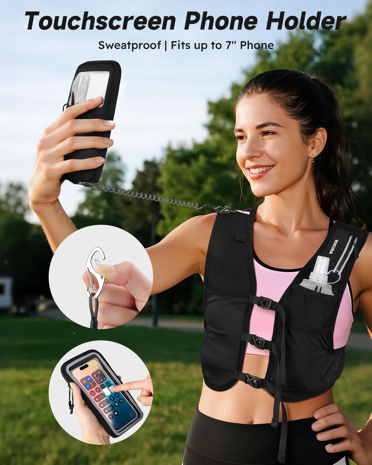 MOKURA Running Vest for Women Men with 500ML Soft Flask & Phone Holder