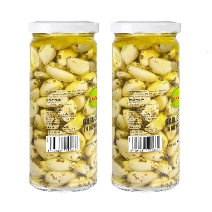 Sanniti Spanish Pickled Garlic in Oil with Herbs, 15.7 Ounces (Pack of 2)