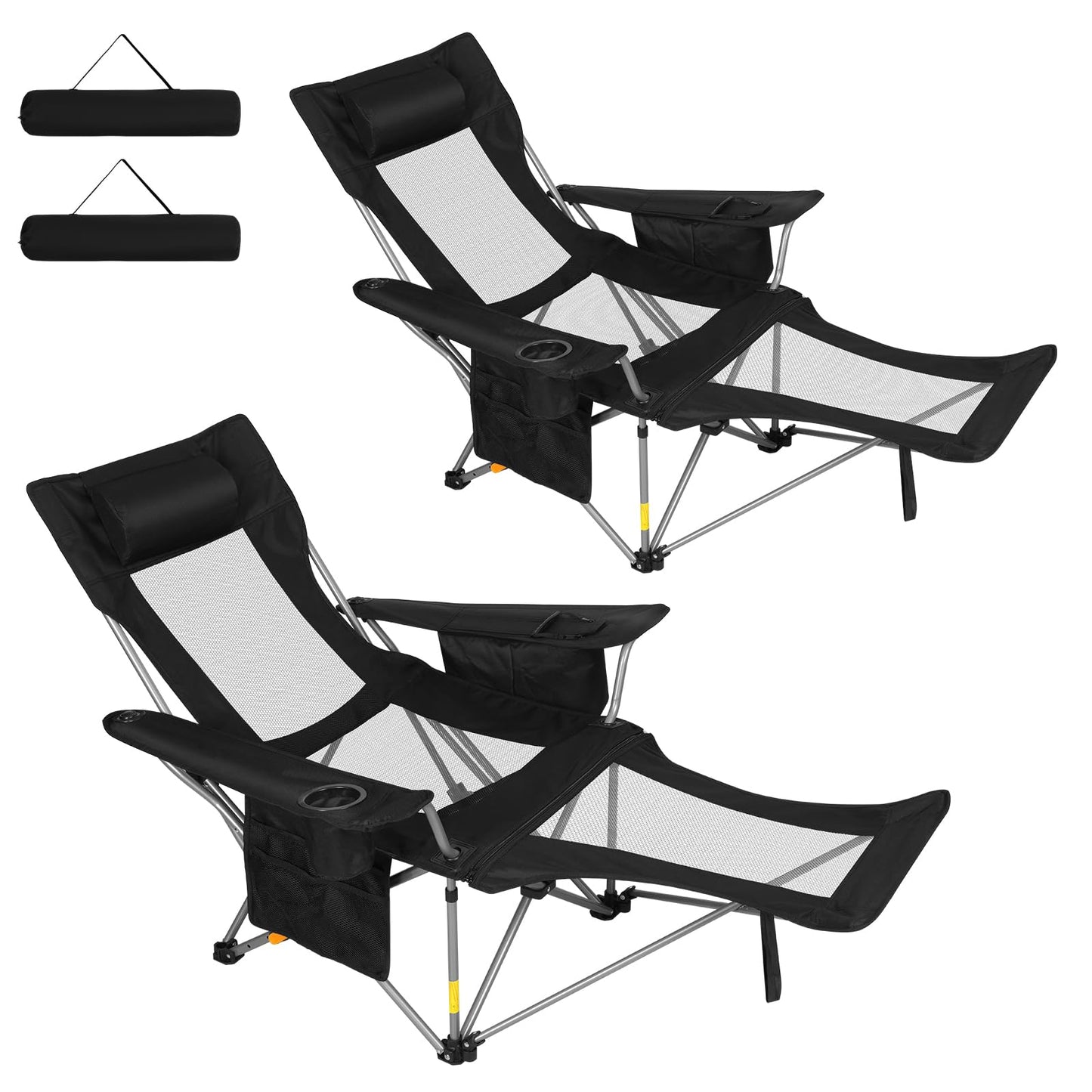 Romswi 2Pack 4-Position Reclining Camping Chair with Removable Footrest, 2-in-1 Adjustable Portable