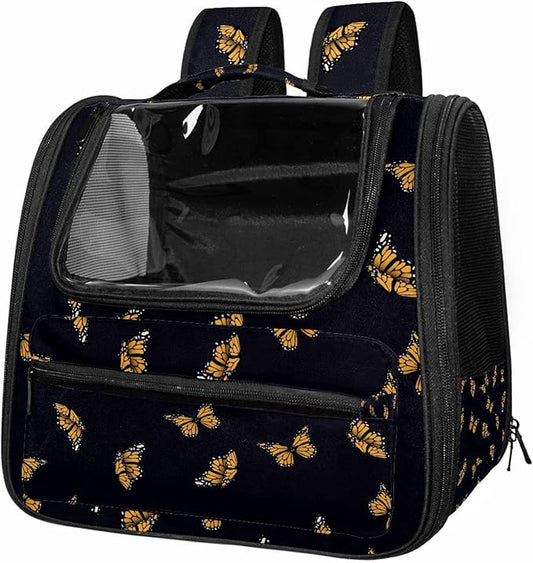 Butterfly on Black Background Transparent Pet Carrier for Travel Hiking for Kitty Small Dog