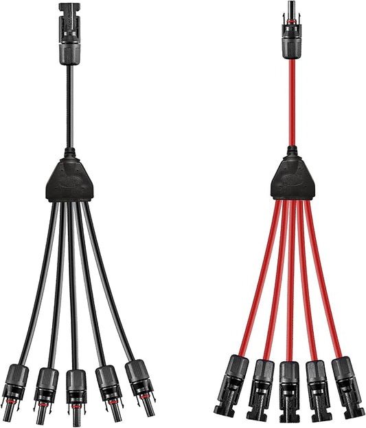 Y Solar Connector 1 to 5 Solar Y Branch Parallel Cable,Solar 1-5 Male Female Connector Adapter,10AWG 45A,Waterproof IP68 30CM Cable,for Solar Panels,Solar Cells,1 Pair(Y 1-5)