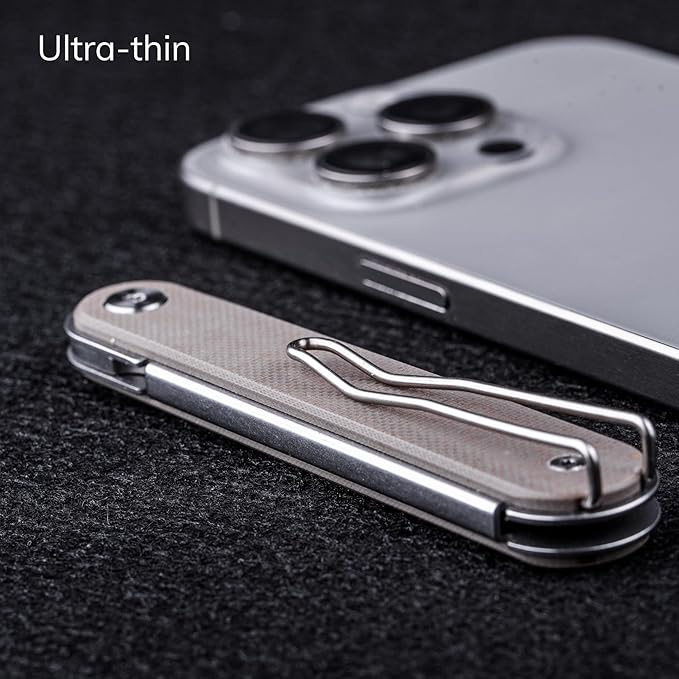 REALSTEEL IRIS Pocket Knife, Folding Knife, Flipper, Liner Lock, 2.99" 12C27 Steel Blade, Lightweight G10 Handle, 1.74oz, Deep-carry Pocket Clip, EDC Outdoor Indoor, Gifts for Men Women Camping Hiking Climbing Fishing (Carbon Fiber laminate G10)