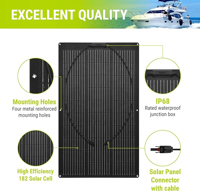 Newpowa 100W Flexible Solar Panel Portable Bendable 12 Volts 10BB Mono Cell for Uneven Surfaces Marine Camping Home Boat RV Surface Black