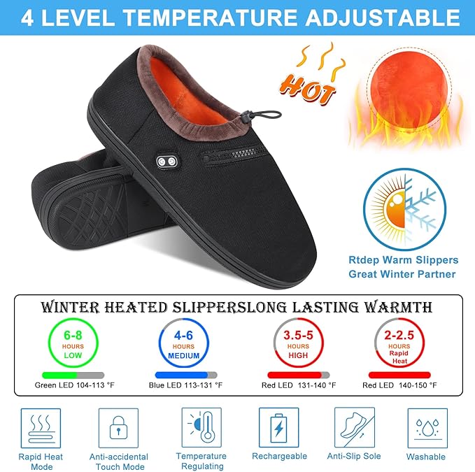 RTDEP Foot Warmer, Heated Slippers for Women Men, Heated Shoes Rechargeable Battery 5000mAh,Anti-Accidental Touch, Heat Slippers, Winter Foot Warmers for Feet for Home Office