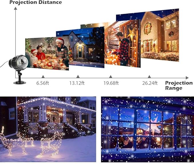 Elec3 Christmas Snowfall LED Projector Outdoor, Waterproof Rotating Snow Projection Snow Decorative Projector Lights with Timer, Remote for Halloween Party, Wedding, Garden, Xmas Decoration