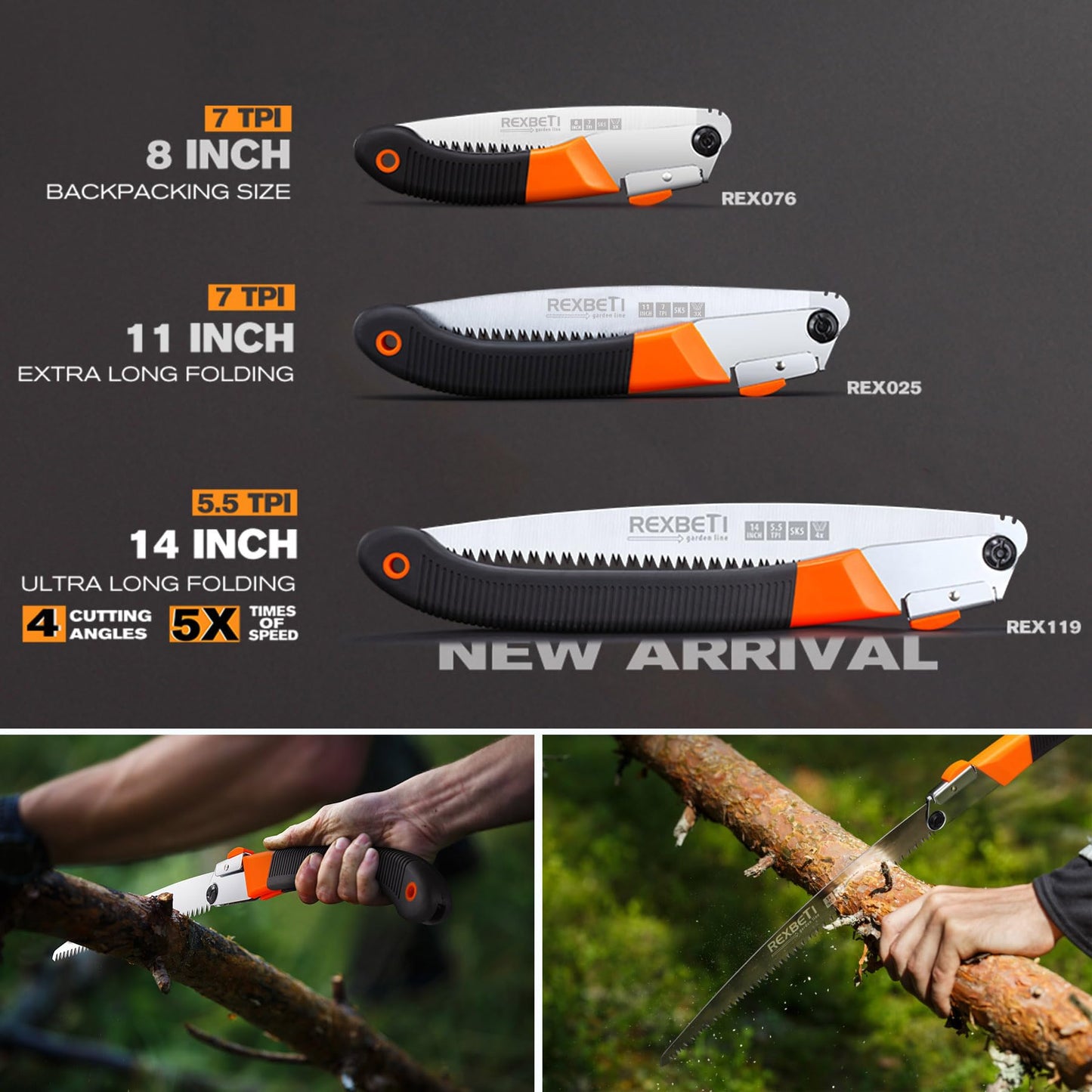 REXBETI 11-Inch Folding Saw, Heavy Duty Hand Saw, Wood & Camping, SK5 Steel