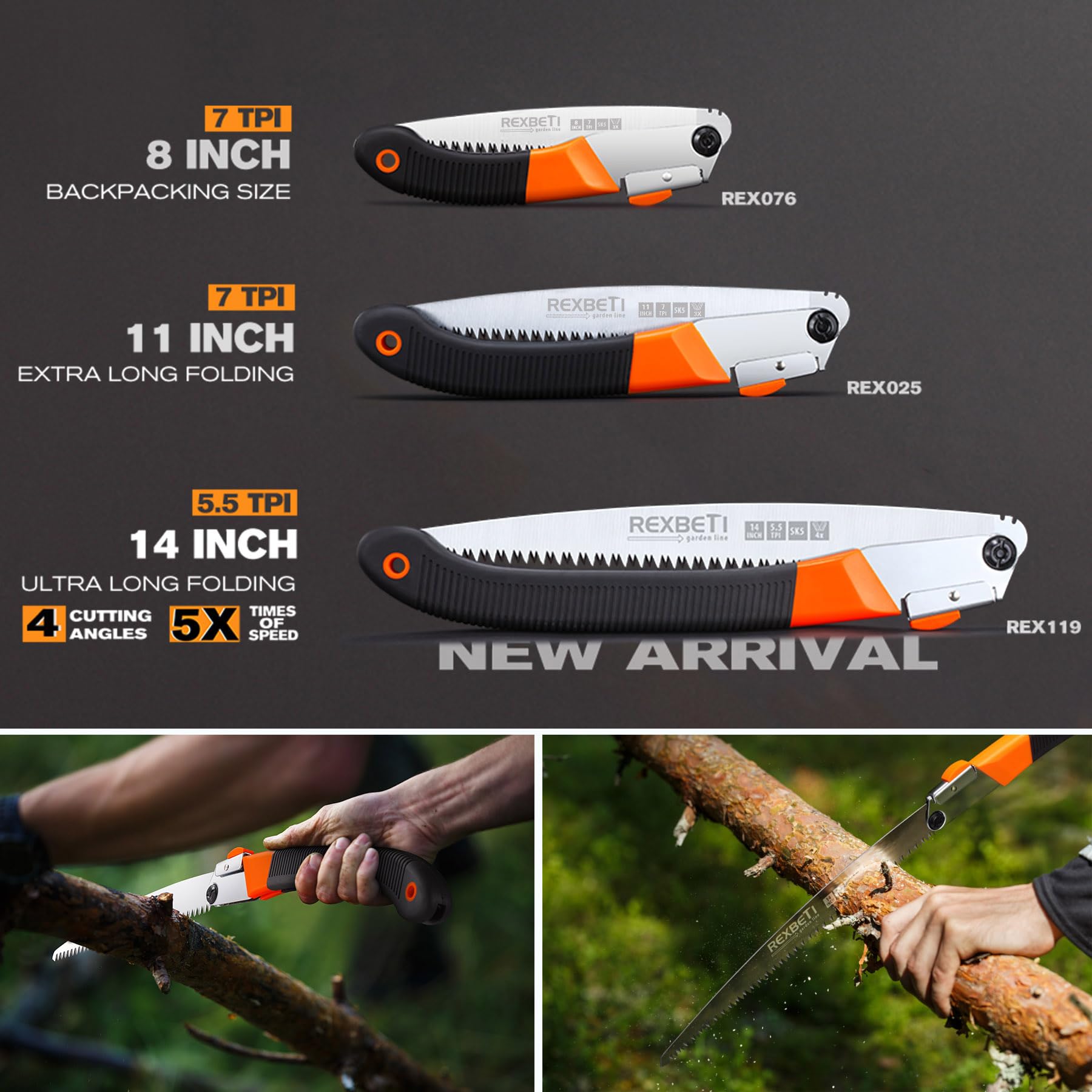 REXBETI 8-Inch Folding Hand Saw, Pruning Saw for Tree Trimming, SK5 Steel