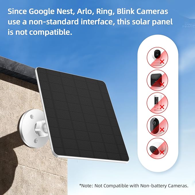 Solar Panel for Security Camera Outdoor, 5W Solar Panel Charger Compatible with Rechargeable Battery Powered Camera, with 9.8ft Cable, Adjustable Wall Mount, IP65 Waterproof (White)